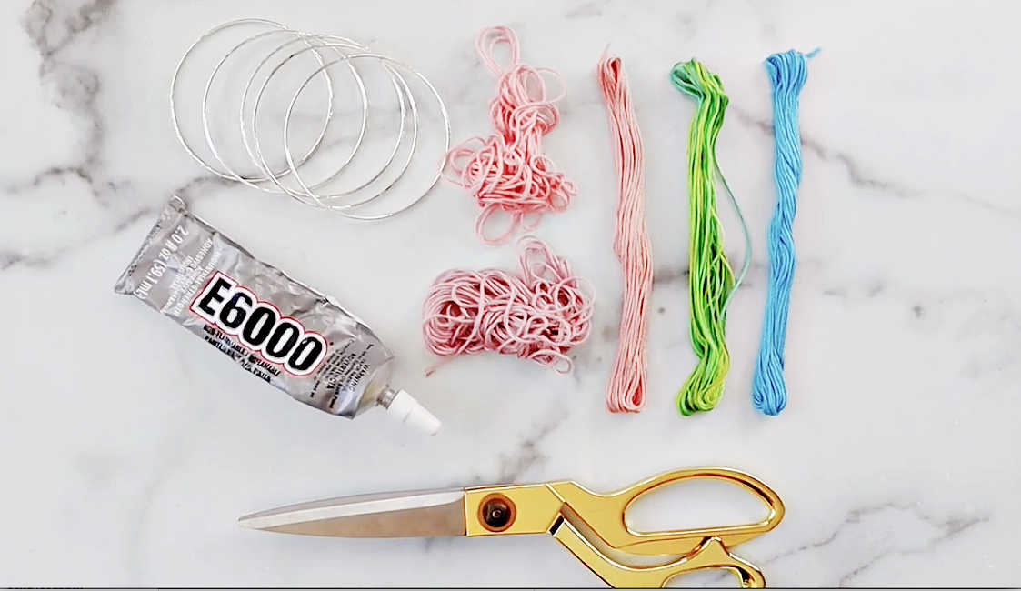 This is a DIY Bracelet tutorial to make bracelets using embroidery thread.  This is a picture of all the supplies needed.